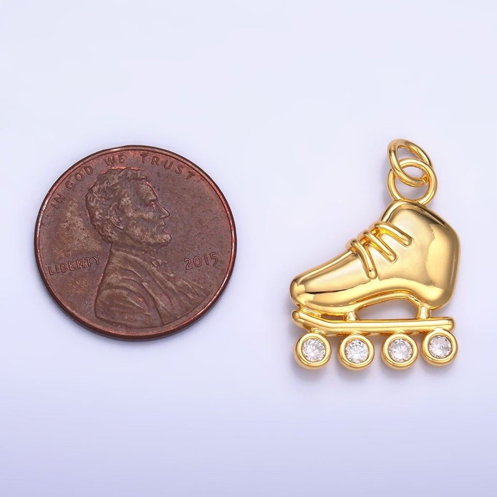 24K Gold plated CZ Roller Skate Shoes Charm in Gold & Silver | W337 - DLUXCA