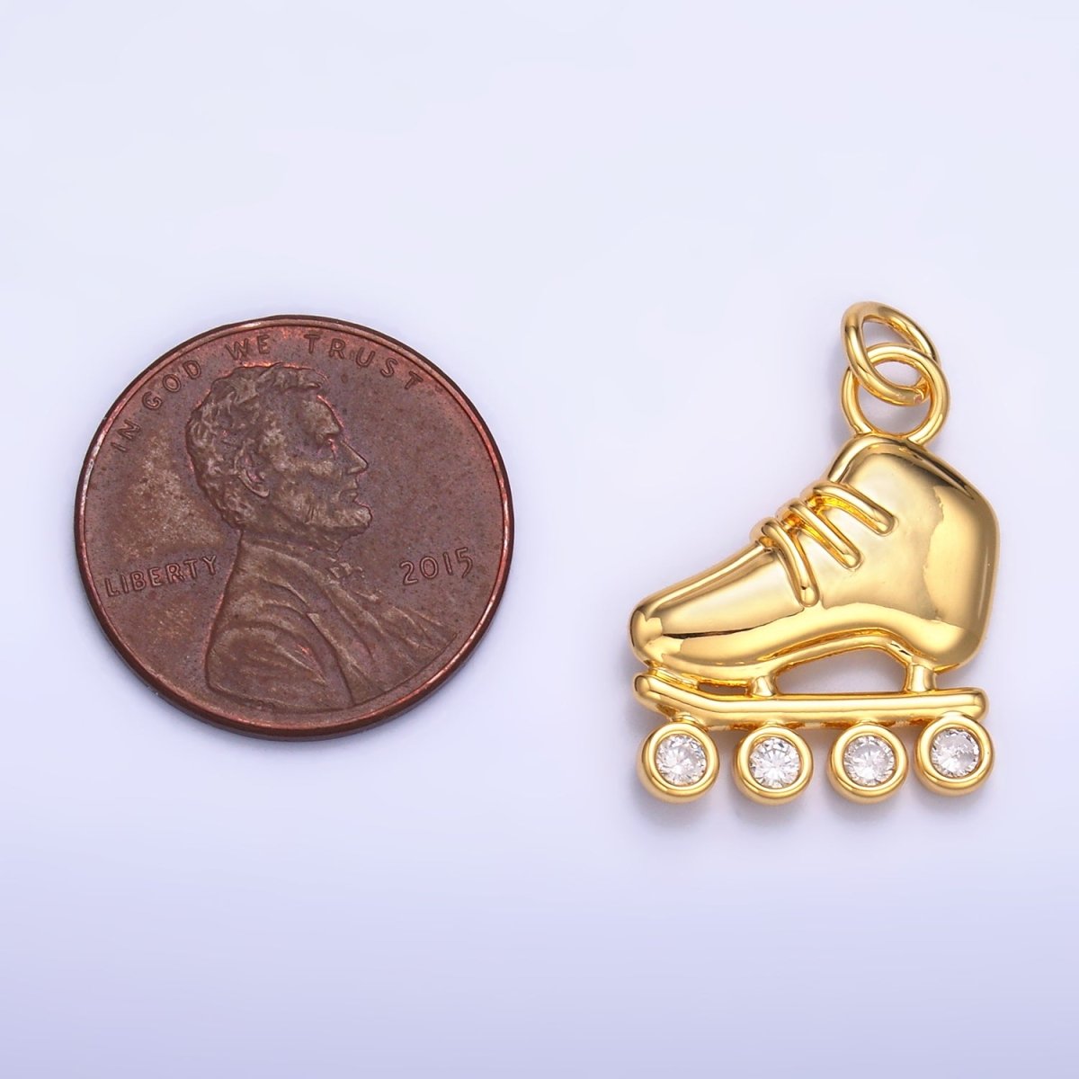 24K Gold plated CZ Roller Skate Shoes Charm in Gold & Silver | W337 - DLUXCA