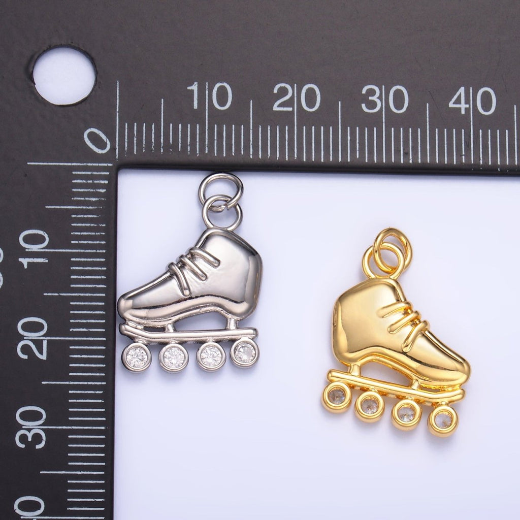 24K Gold plated CZ Roller Skate Shoes Charm in Gold & Silver | W337 - DLUXCA