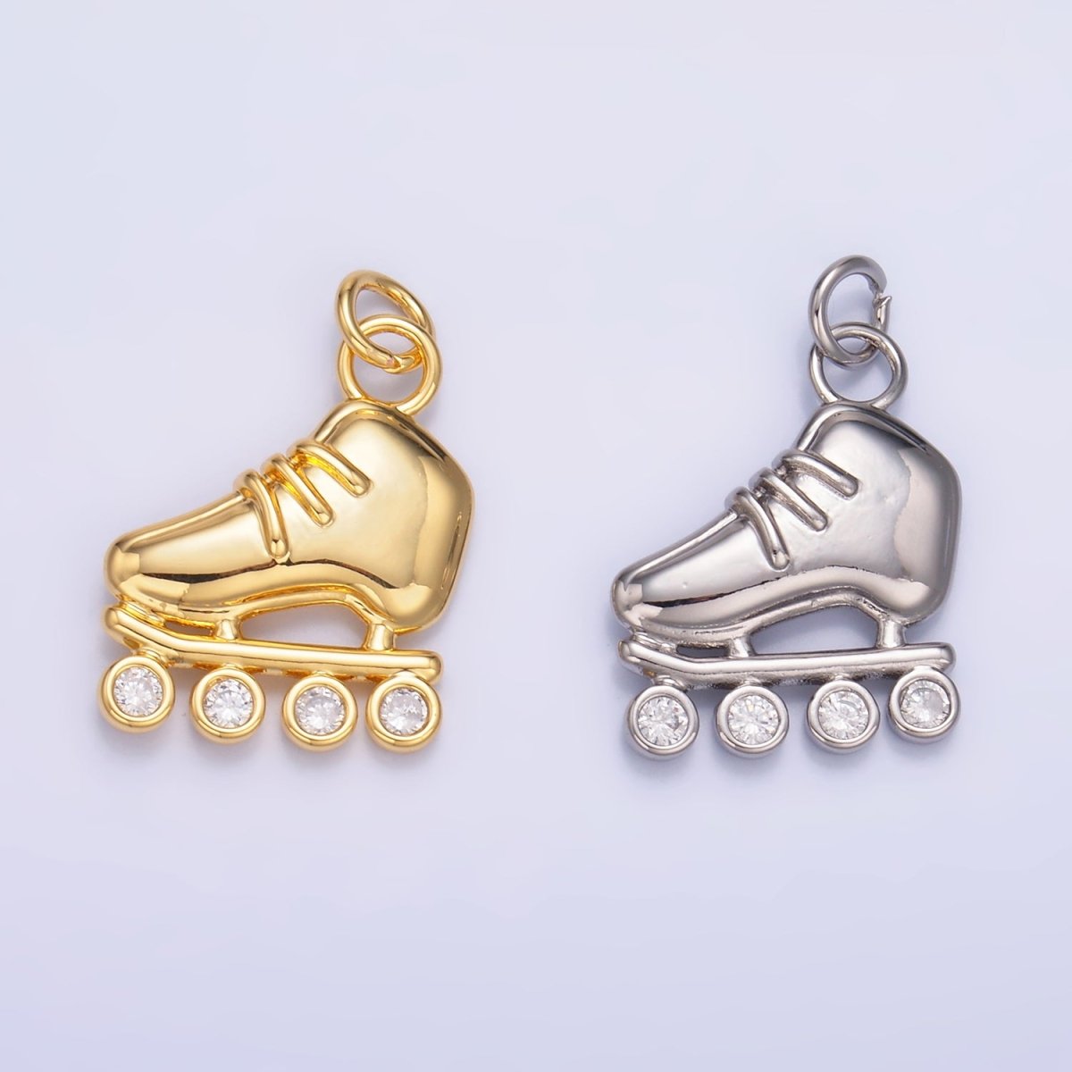 24K Gold plated CZ Roller Skate Shoes Charm in Gold & Silver | W337 - DLUXCA