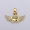24k Gold plated CZ Roman Angel Pendant Angel Cluster Cubic Wings Charm Ceraphim Pendant Jewelry Making Supply J-060 - DLUXCA