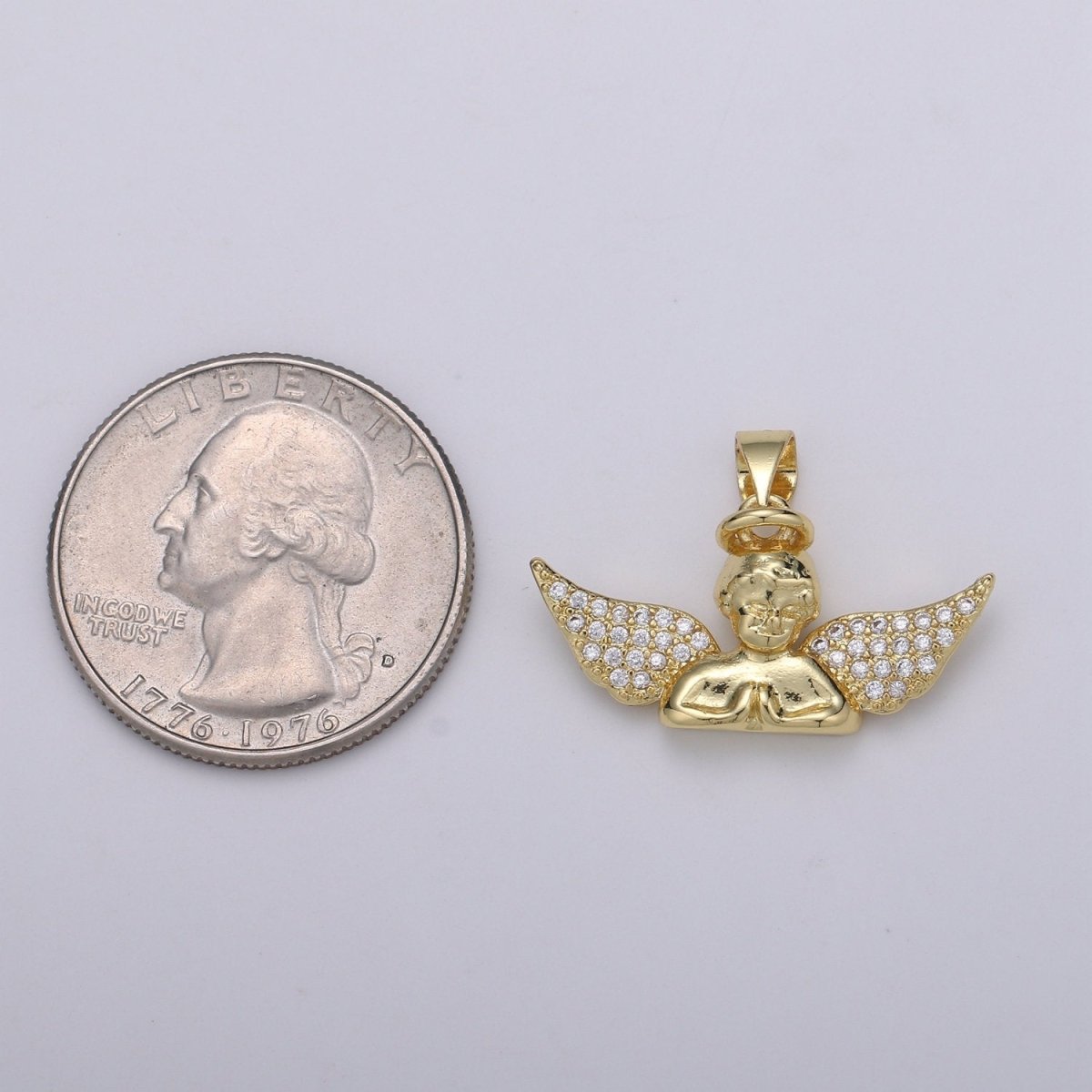 24k Gold plated CZ Roman Angel Pendant Angel Cluster Cubic Wings Charm Ceraphim Pendant Jewelry Making Supply J-060 - DLUXCA