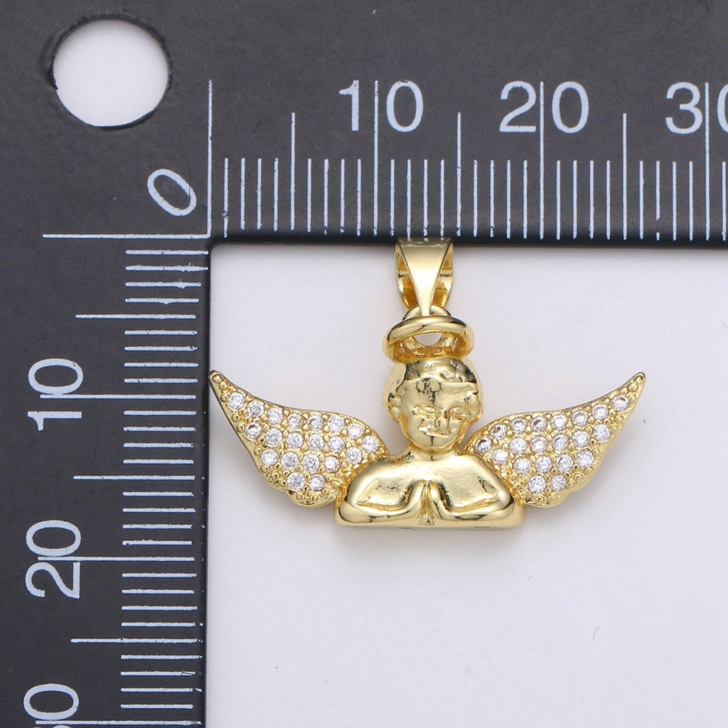 24k Gold plated CZ Roman Angel Pendant Angel Cluster Cubic Wings Charm Ceraphim Pendant Jewelry Making Supply J-060 - DLUXCA