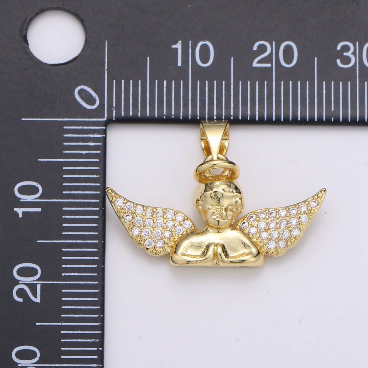 24k Gold plated CZ Roman Angel Pendant Angel Cluster Cubic Wings Charm Ceraphim Pendant Jewelry Making Supply J-060 - DLUXCA