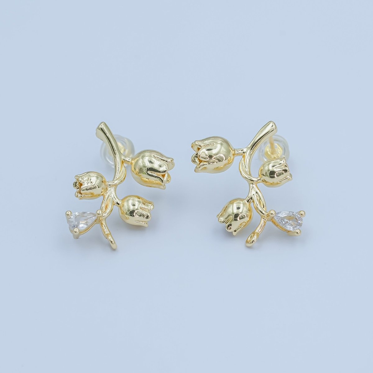 24K Gold plated CZ Rose Flower Stud Drop Earrings | Z1132 - DLUXCA
