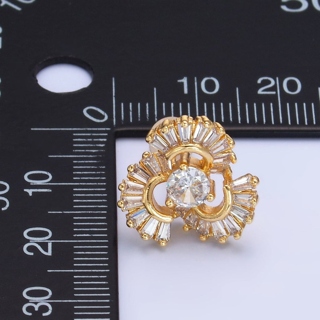 24K Gold plated CZ Round Baguette Circular Geometric Stud Earrings | AB1441 
