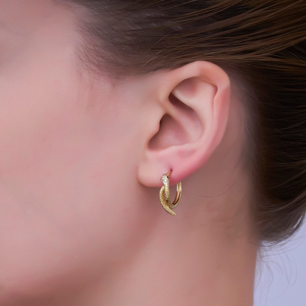24K Gold plated CZ Scaled Snake Circular Huggie Hoop Earrings | AB745 