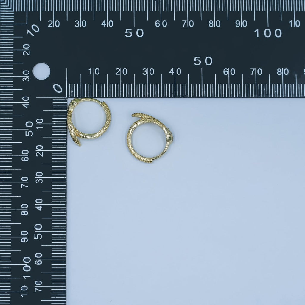 24K Gold plated CZ Scaled Snake Circular Huggie Hoop Earrings | AB745 