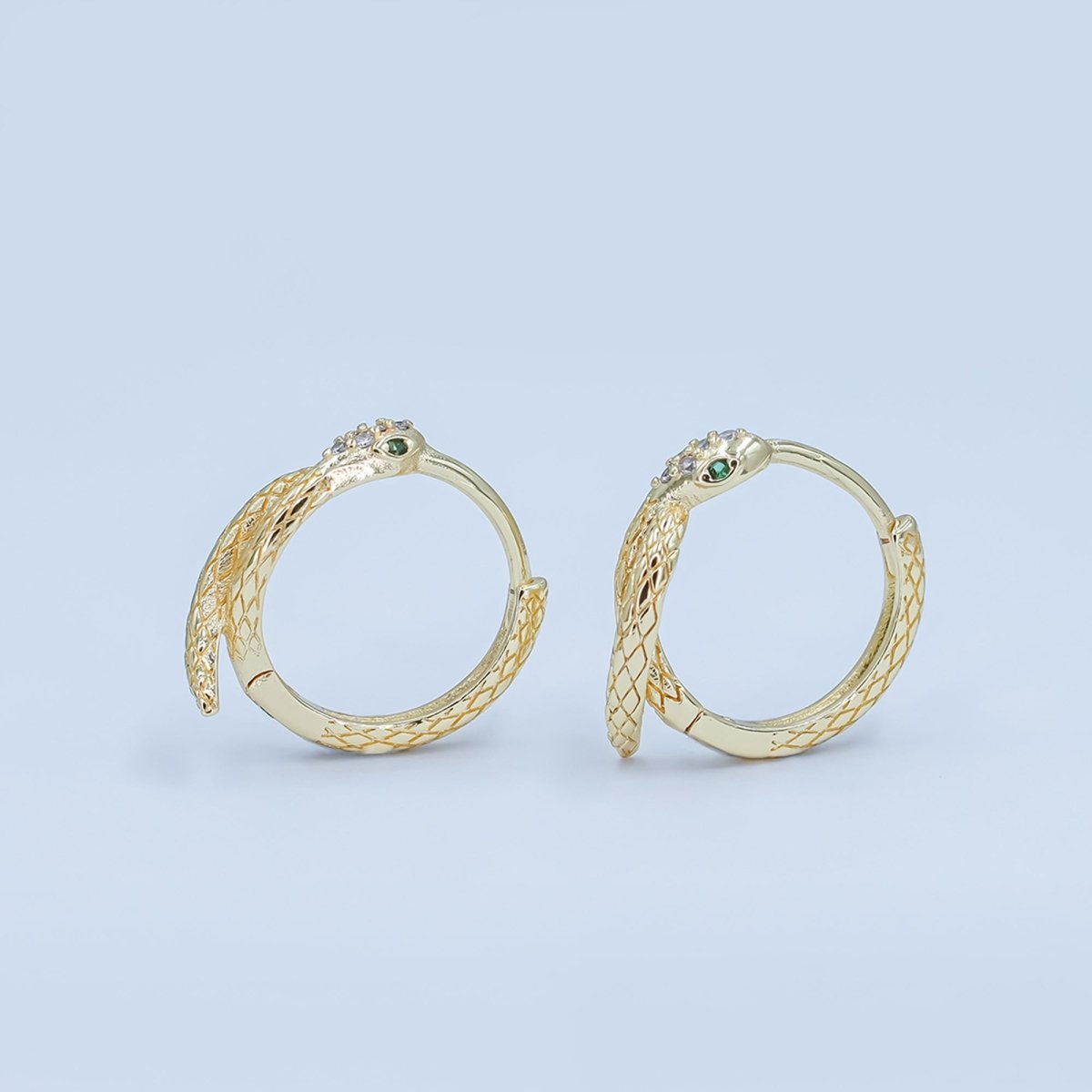24K Gold plated CZ Scaled Snake Circular Huggie Hoop Earrings | AB745 