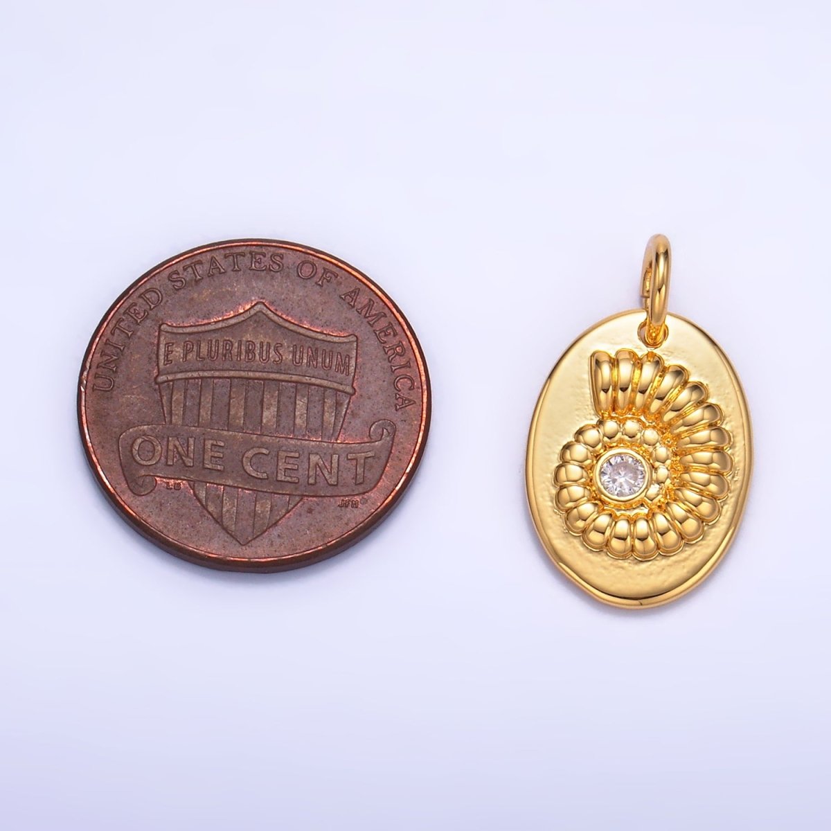 24K Gold plated CZ Sea Clam Shell Oval Charm | W320 - DLUXCA