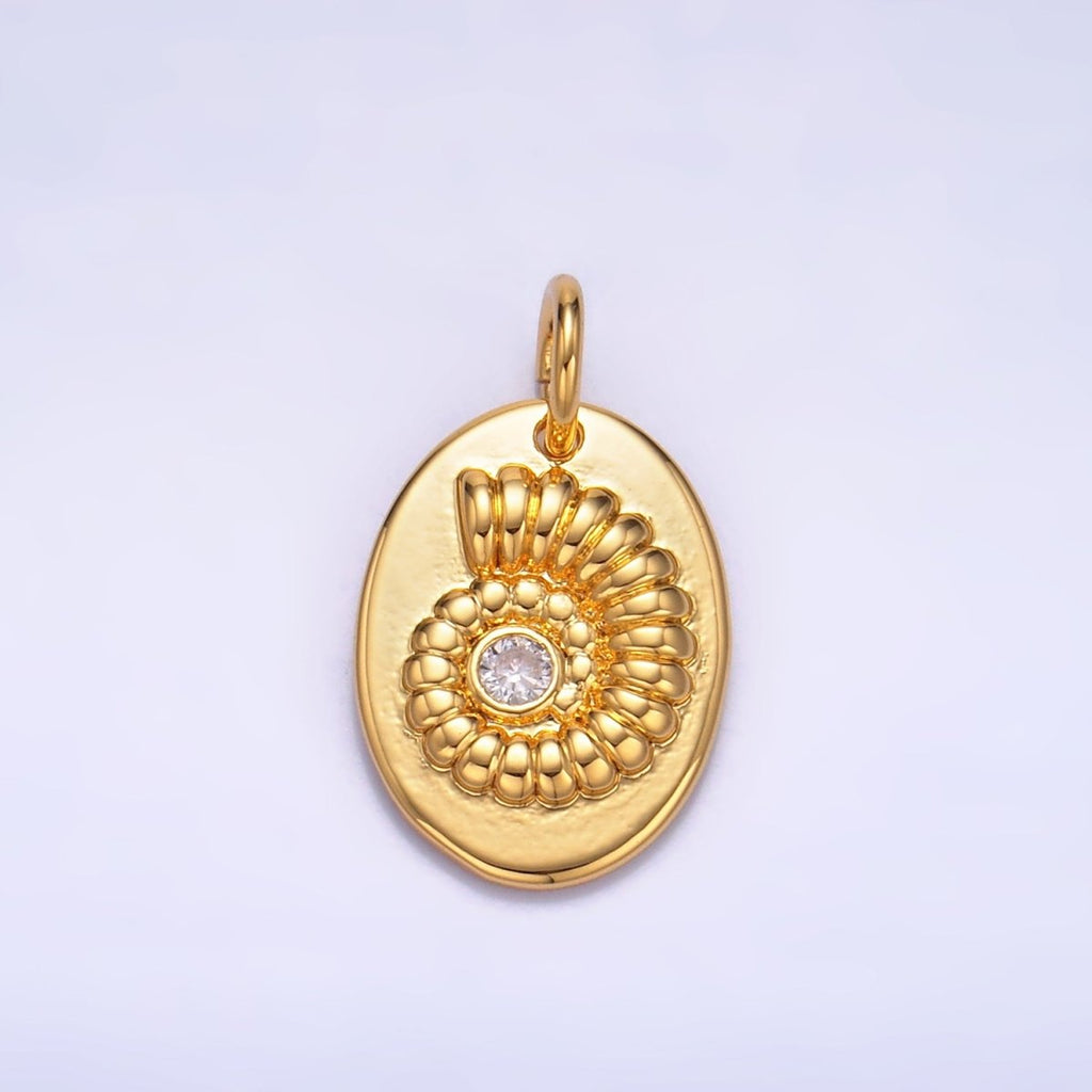 24K Gold plated CZ Sea Clam Shell Oval Charm | W320 - DLUXCA