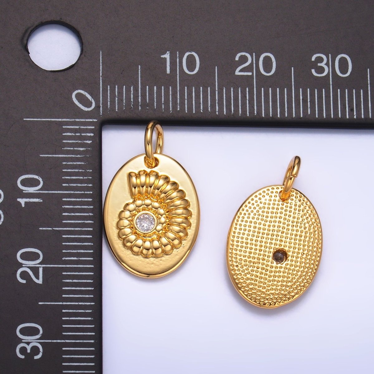 24K Gold plated CZ Sea Clam Shell Oval Charm | W320 - DLUXCA