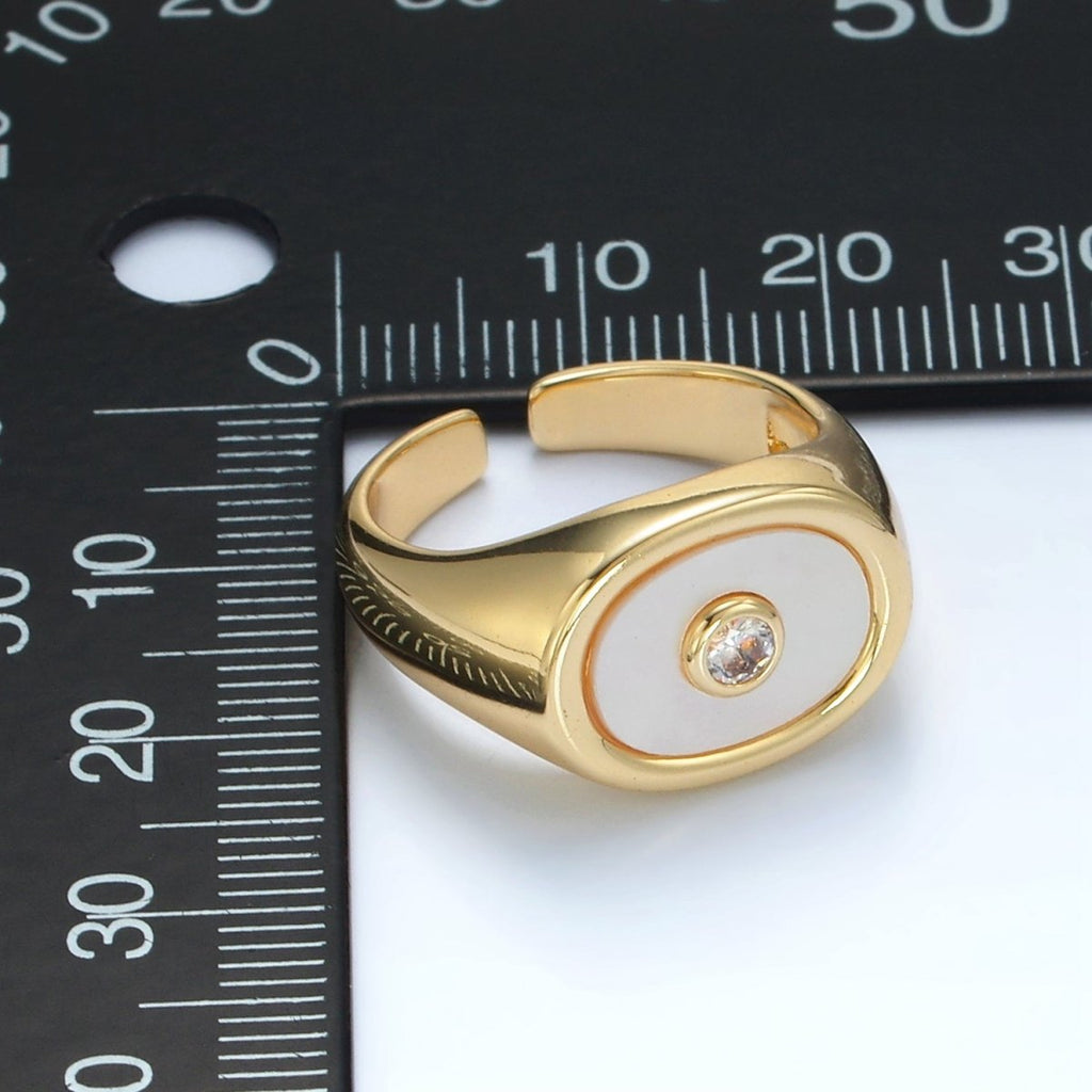 24K Gold plated CZ Shell Pearl Signet Ring | O1403 - DLUXCA