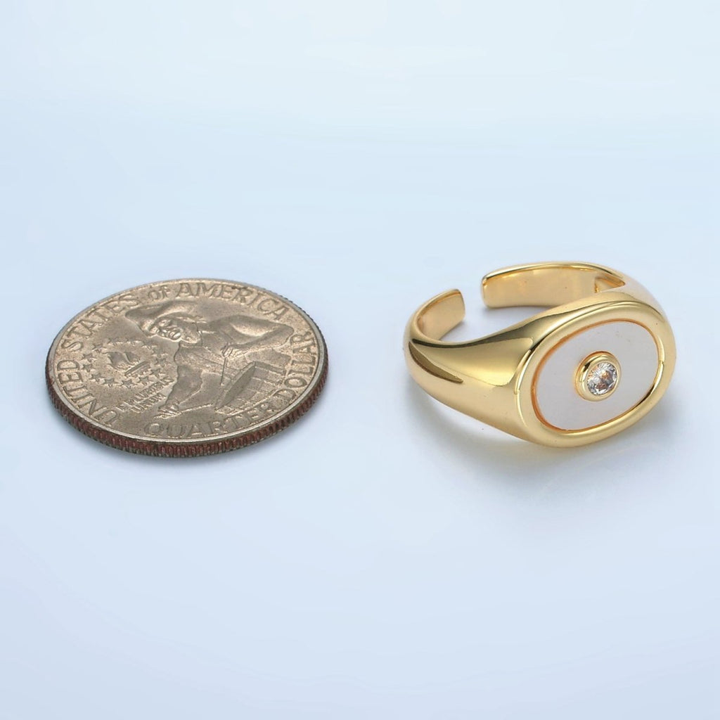 24K Gold plated CZ Shell Pearl Signet Ring | O1403 - DLUXCA