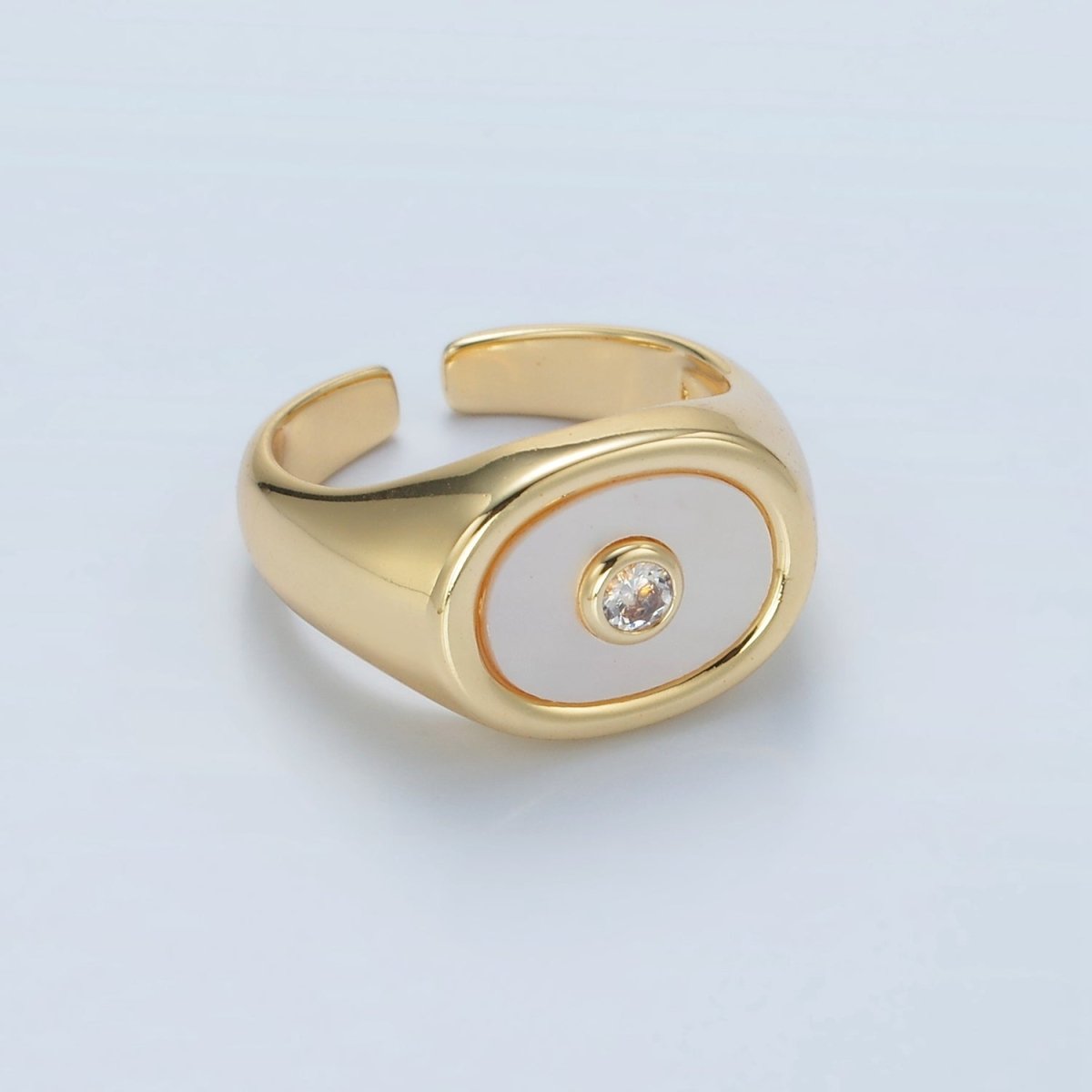 24K Gold plated CZ Shell Pearl Signet Ring | O1403 - DLUXCA