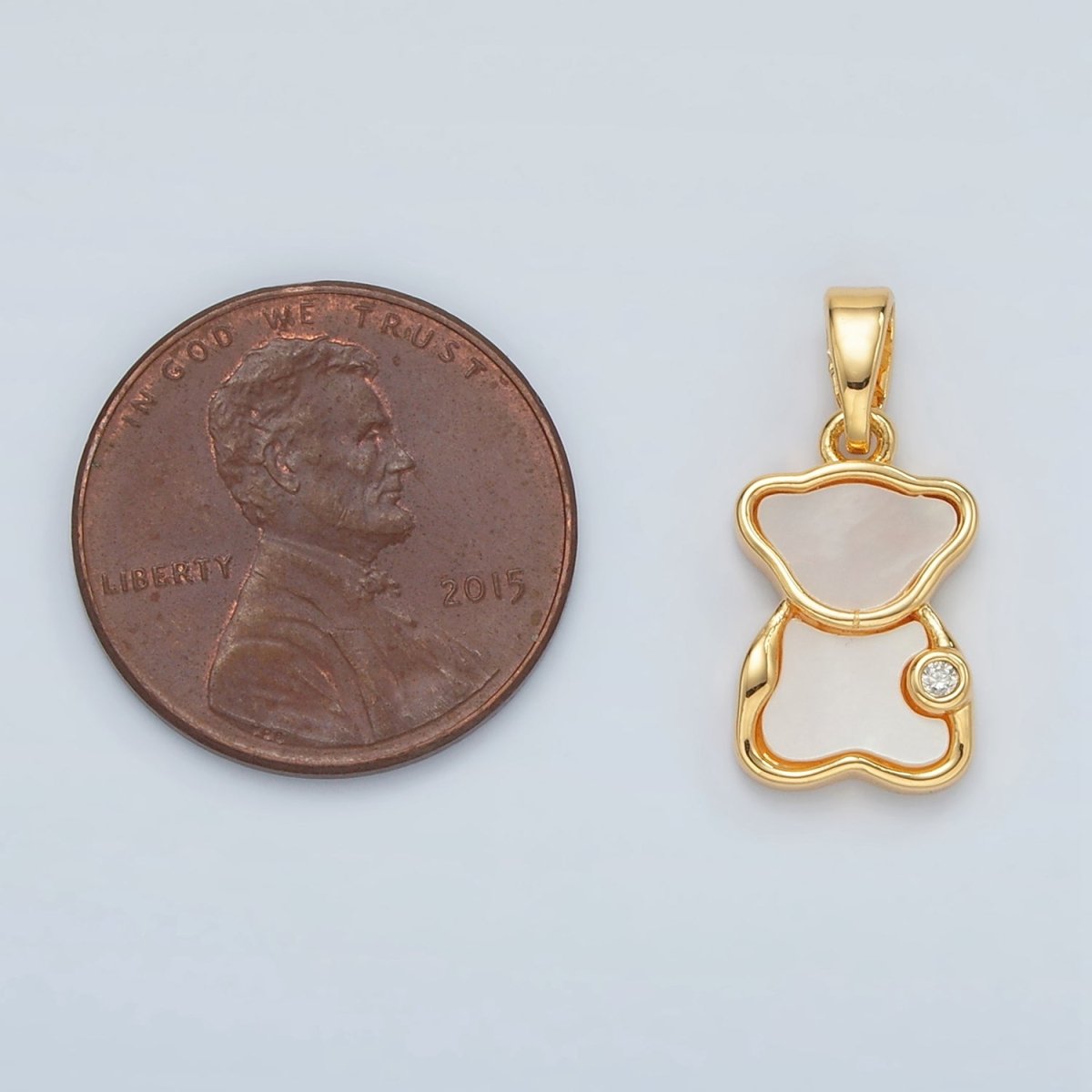 24K Gold plated CZ Shell Pearl Teddy Bear Bezel Pendant | H723 - DLUXCA