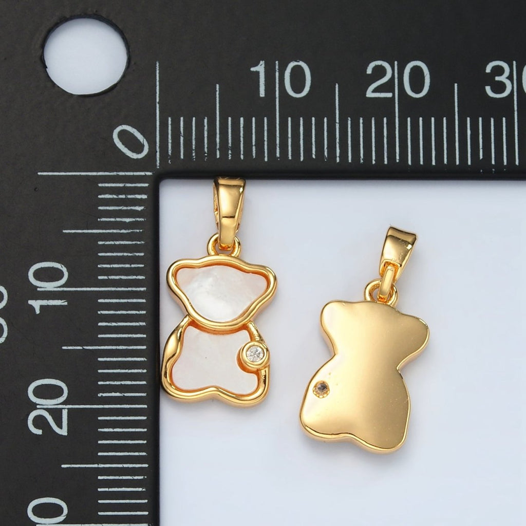 24K Gold plated CZ Shell Pearl Teddy Bear Bezel Pendant | H723 - DLUXCA