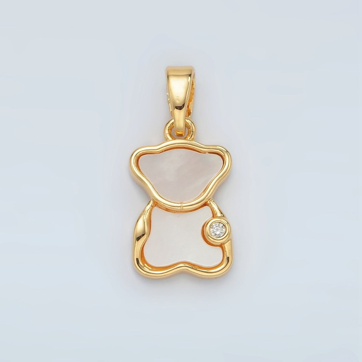 24K Gold plated CZ Shell Pearl Teddy Bear Bezel Pendant | H723 - DLUXCA