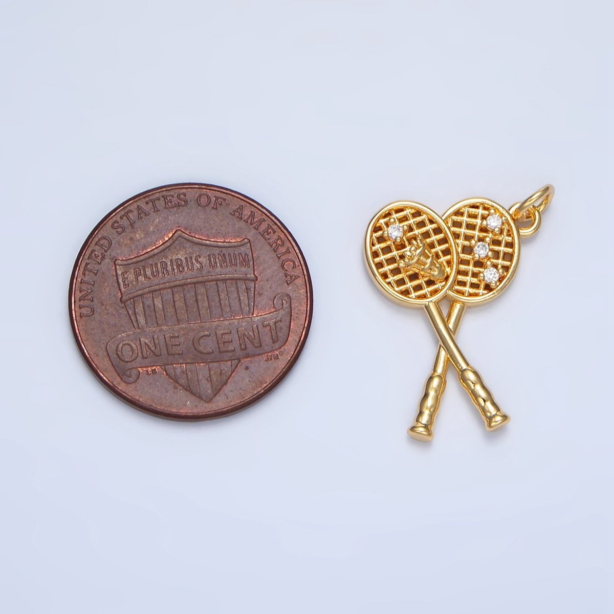 24K Gold plated CZ Shuttlecock Badminton Racket Multidimensional Sports Charm | X892 - DLUXCA