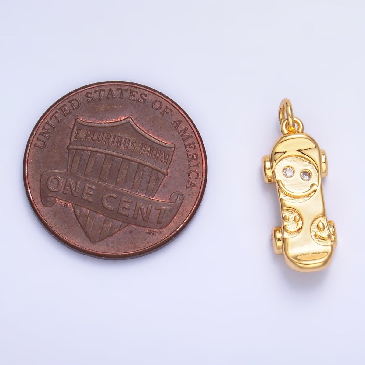 24K Gold plated CZ Smiley Face Skateboard Charm in Gold & Silver | W792 - DLUXCA