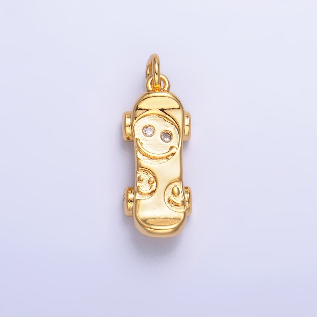 24K Gold plated CZ Smiley Face Skateboard Charm in Gold & Silver | W792 - DLUXCA