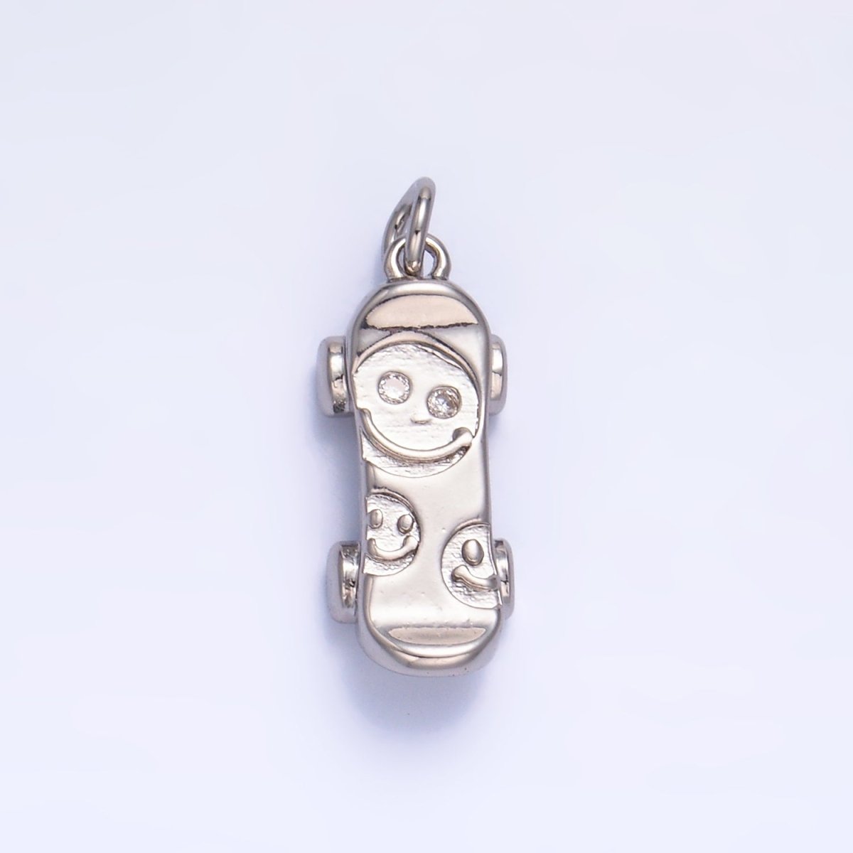 24K Gold plated CZ Smiley Face Skateboard Charm in Gold & Silver | W792 - DLUXCA