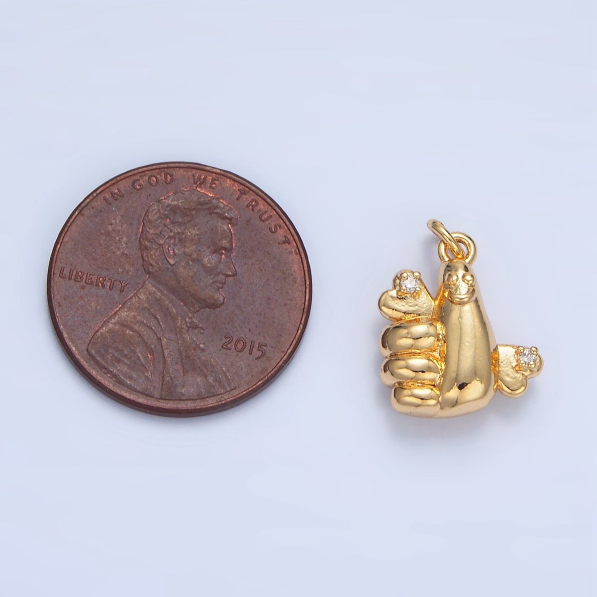 24K Gold plated CZ Smiley Face Thumbs Up Hand Gesture Charm | X850 - DLUXCA