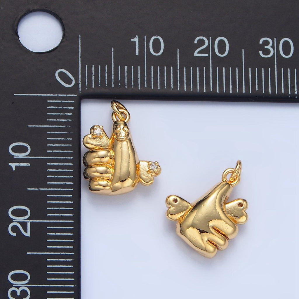 24K Gold plated CZ Smiley Face Thumbs Up Hand Gesture Charm | X850 - DLUXCA