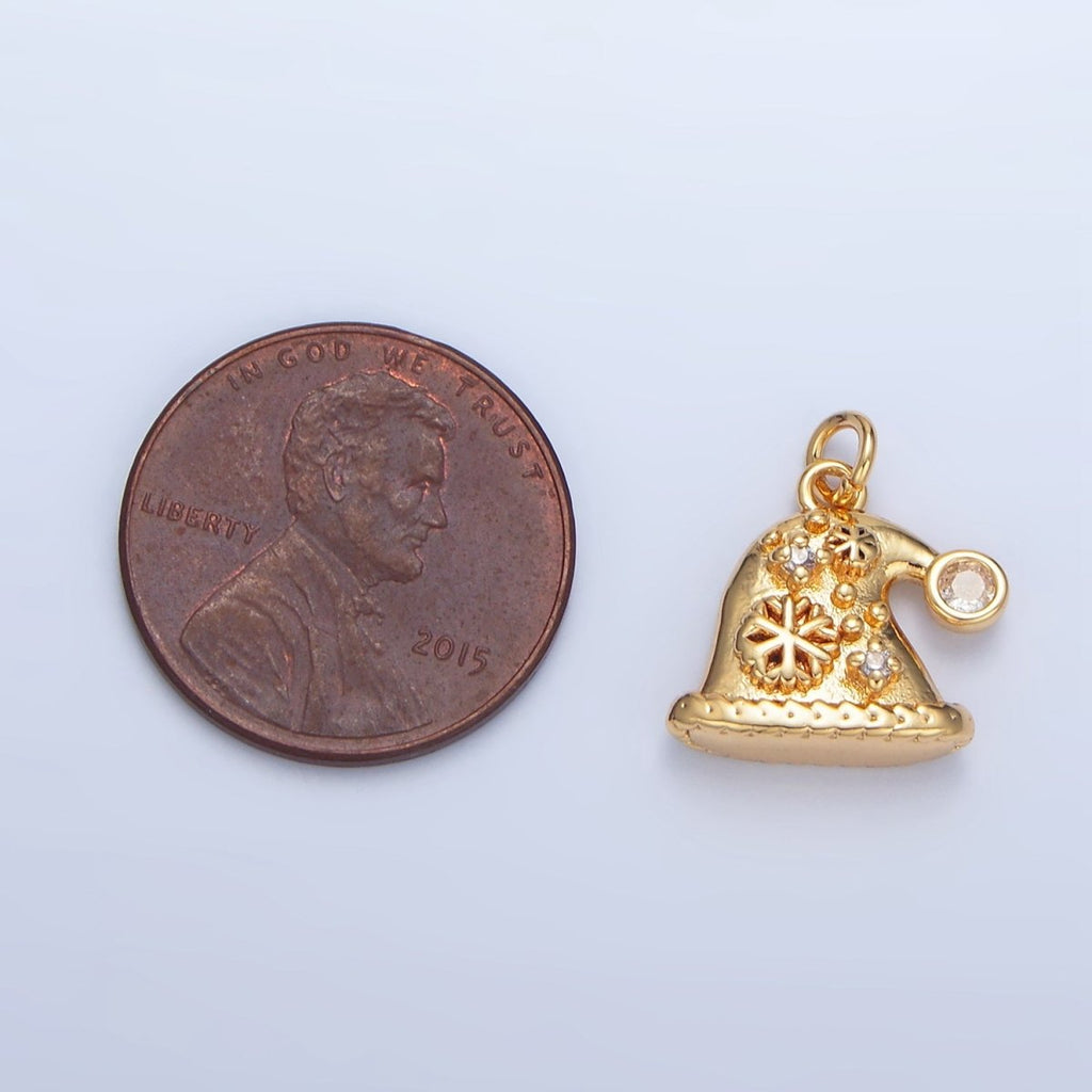 24K Gold plated CZ Snowflake Christmas Hat Charm | X852 - DLUXCA
