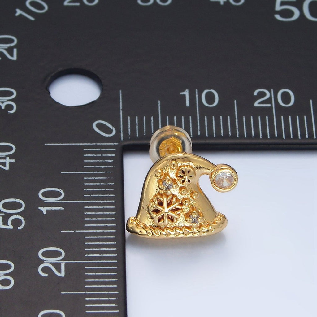 24K Gold plated CZ Snowflake Christmas Hat Stud Earrings | P001 - DLUXCA