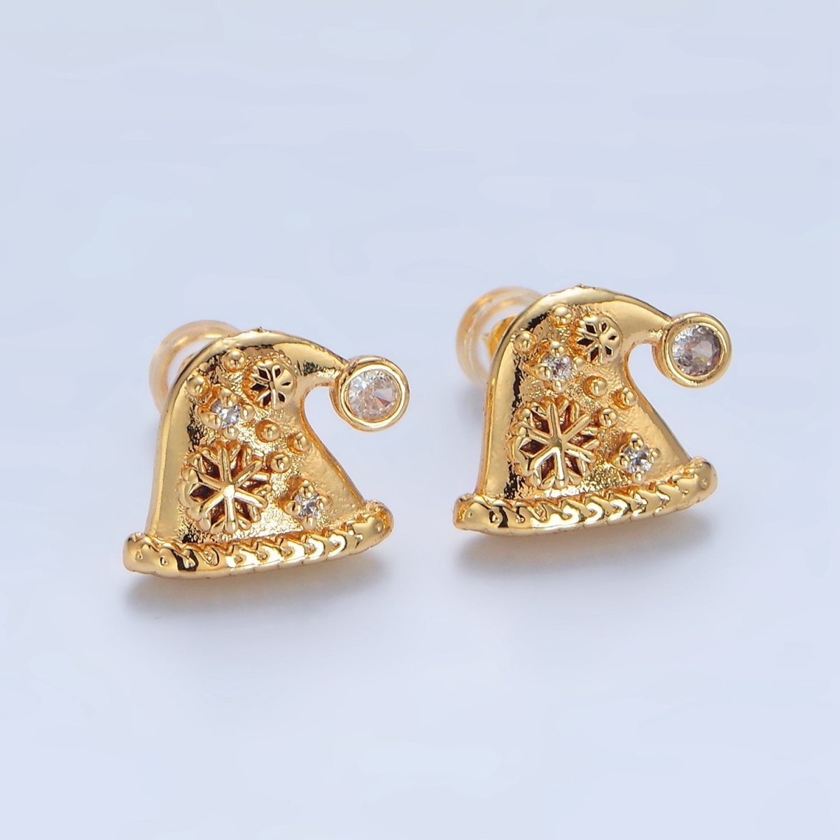 24K Gold plated CZ Snowflake Christmas Hat Stud Earrings | P001 - DLUXCA