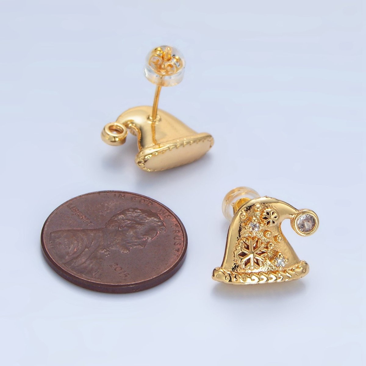 24K Gold plated CZ Snowflake Christmas Hat Stud Earrings | P001 - DLUXCA