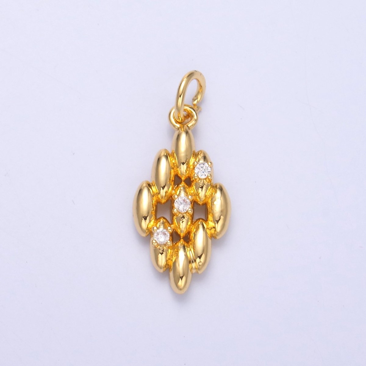 24K Gold plated CZ Sphere Quilted Geometric Mini Charm in Gold & Silver | N005 - DLUXCA