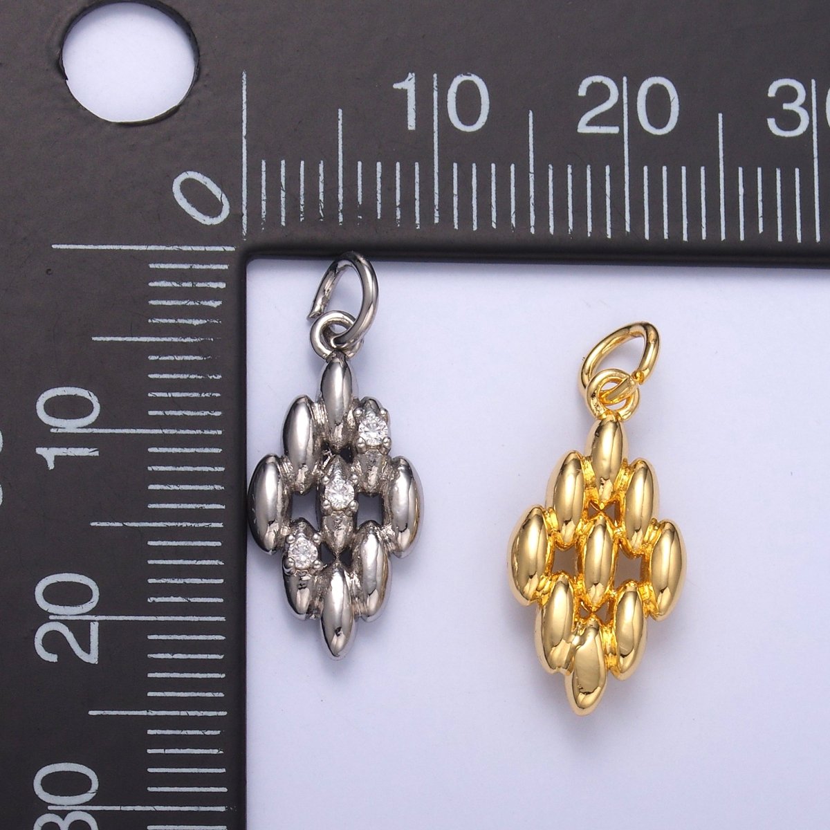 24K Gold plated CZ Sphere Quilted Geometric Mini Charm in Gold & Silver | N005 - DLUXCA