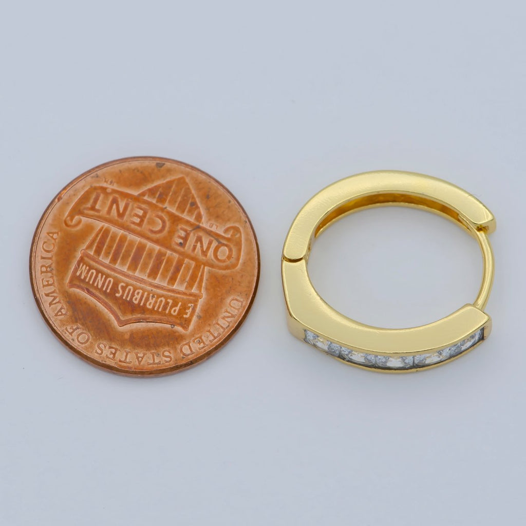 24K Gold plated CZ Square Lined Huggie Earring | AB1159 - DLUXCA