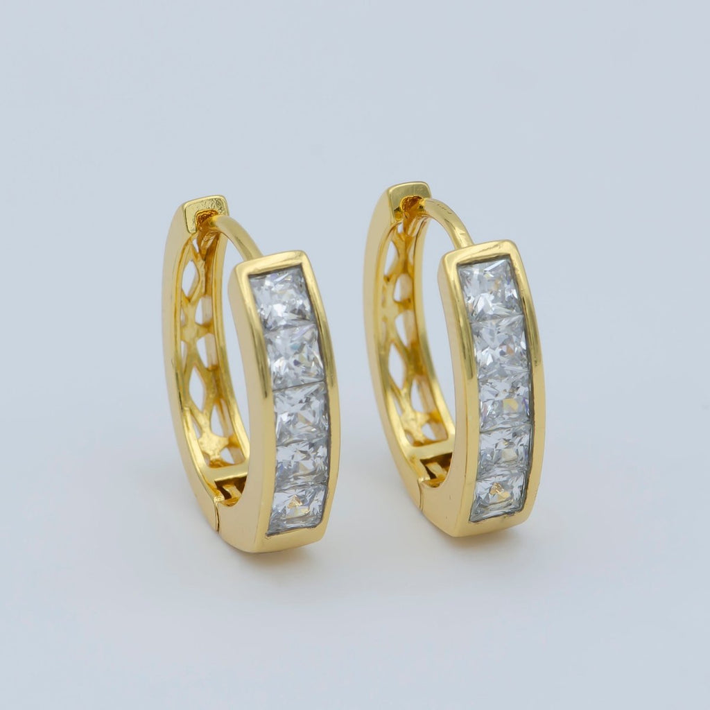 24K Gold plated CZ Square Lined Huggie Earring | AB1159 - DLUXCA