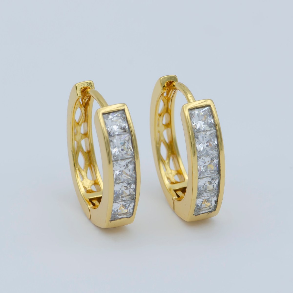 24K Gold plated CZ Square Lined Huggie Earring | AB1159 - DLUXCA