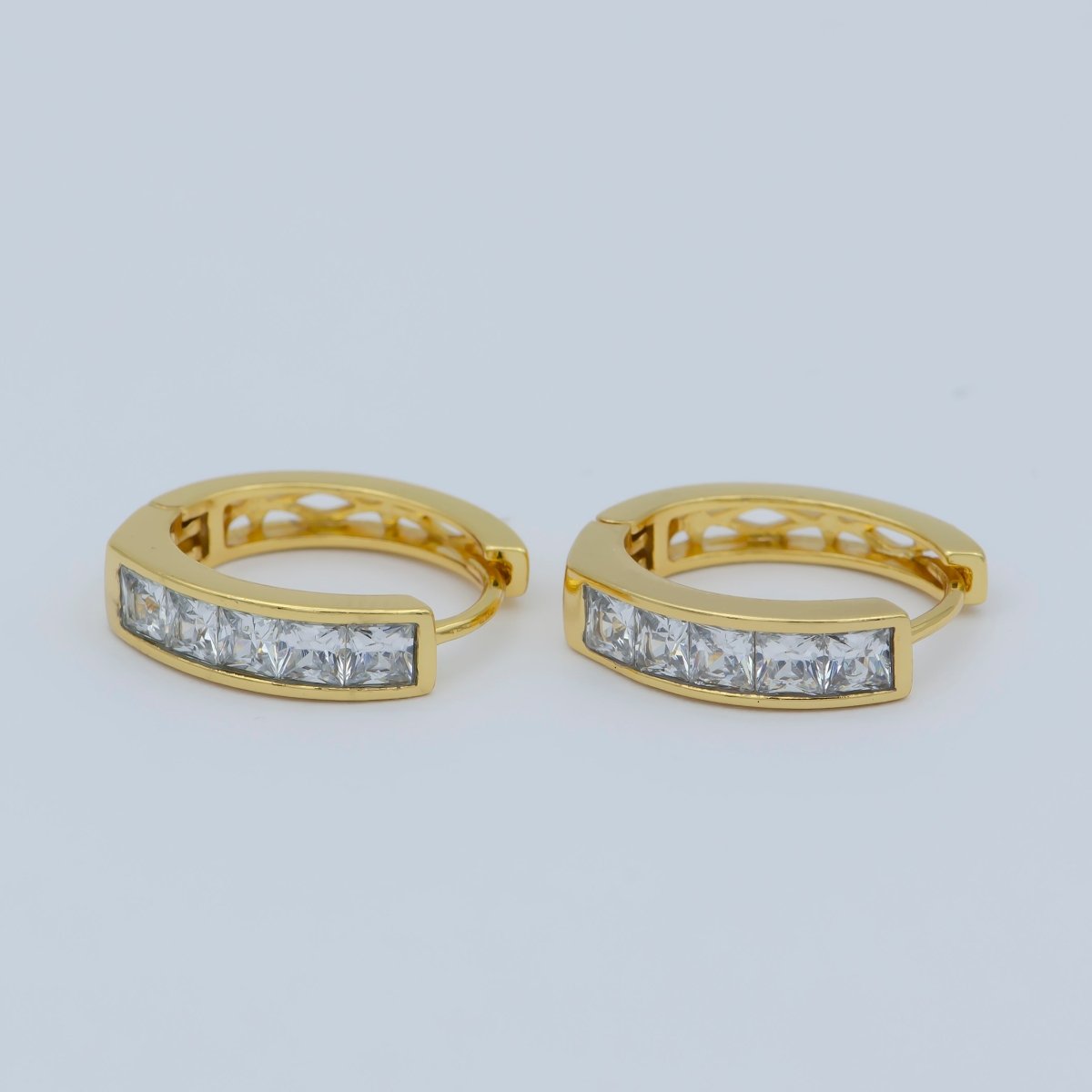 24K Gold plated CZ Square Lined Huggie Earring | AB1159 - DLUXCA