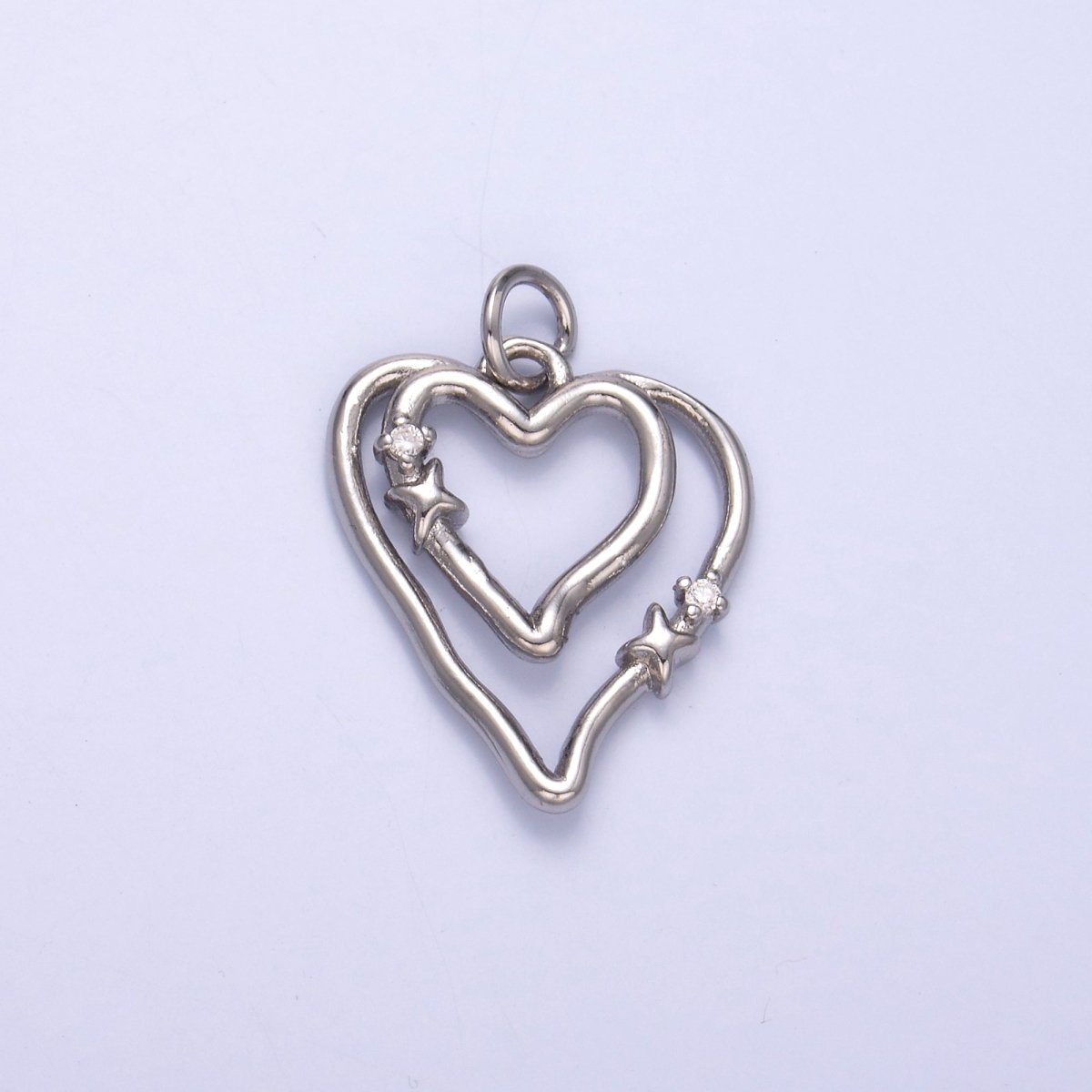 24K Gold plated CZ Star Heart Double Band Charm in Gold & Silver | N016 