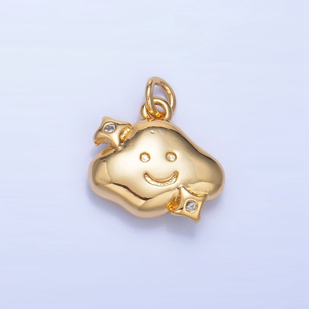 24K Gold plated CZ Starry Smiley Face Cloud Multidimensional 3D Charm | W019 - DLUXCA