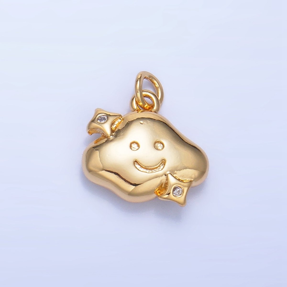 24K Gold plated CZ Starry Smiley Face Cloud Multidimensional 3D Charm | W019 - DLUXCA