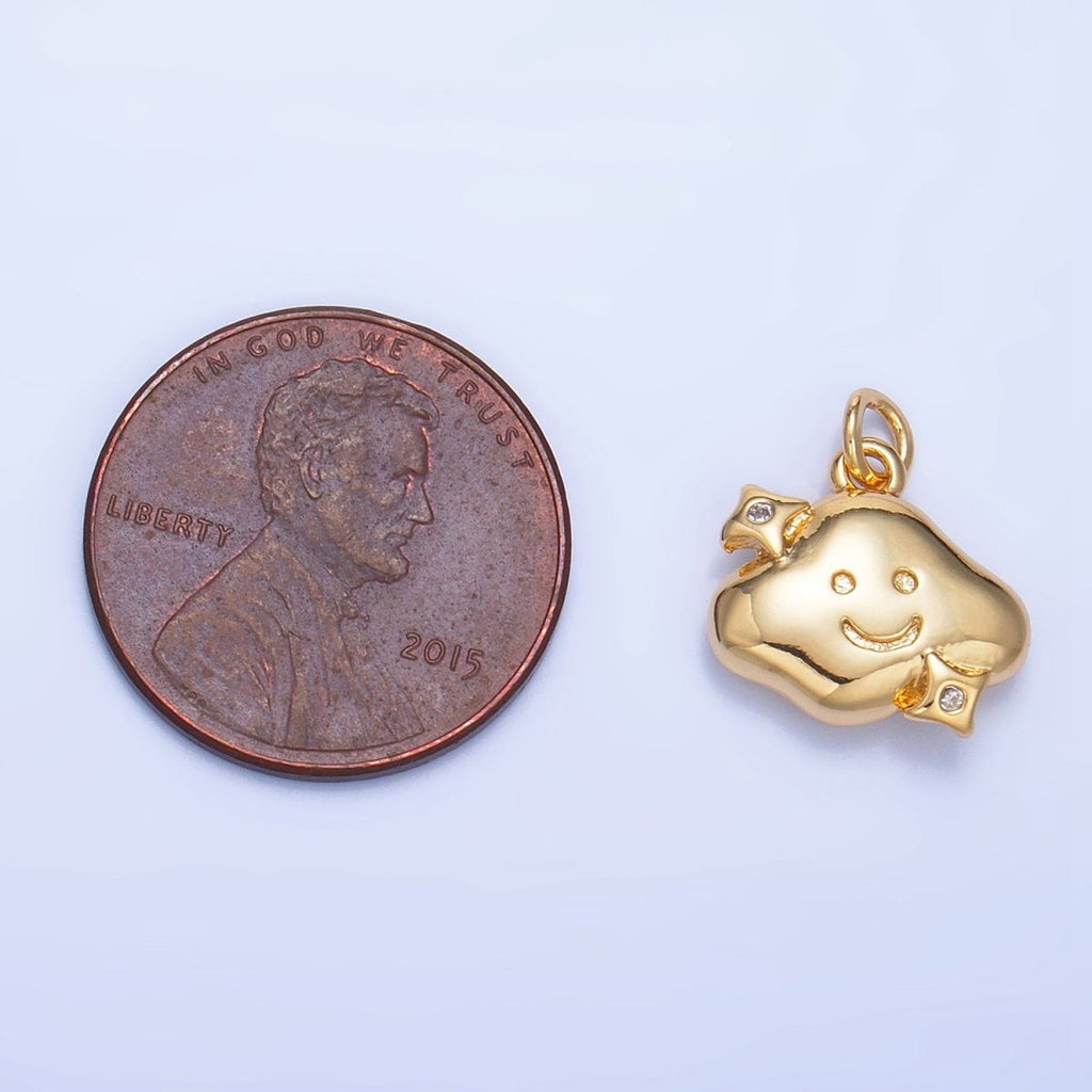 24K Gold plated CZ Starry Smiley Face Cloud Multidimensional 3D Charm | W019 - DLUXCA