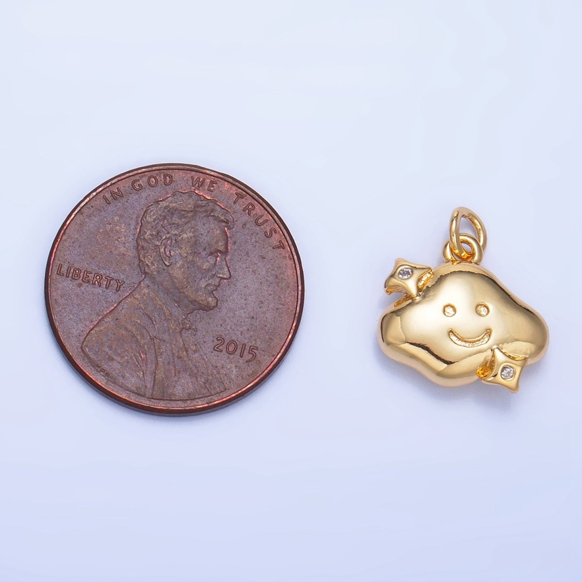 24K Gold plated CZ Starry Smiley Face Cloud Multidimensional 3D Charm | W019 - DLUXCA