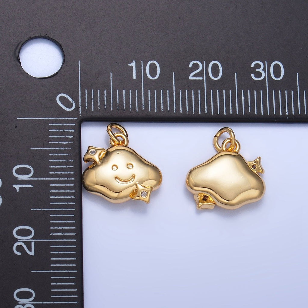 24K Gold plated CZ Starry Smiley Face Cloud Multidimensional 3D Charm | W019 - DLUXCA