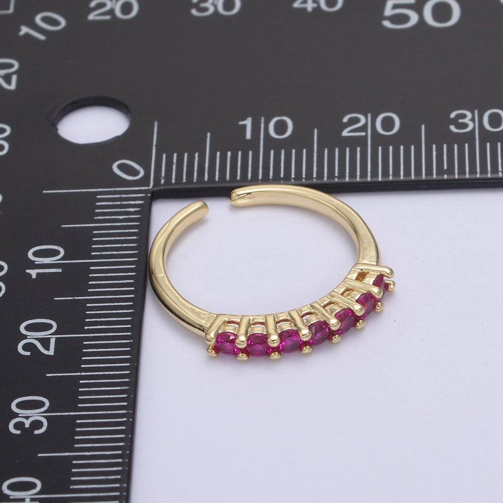 24k Gold plated CZ Stone Ring - Dainty Ring - Fuschia Blue Green Clear Black Cubic Zirconia Ring - Minimalist Jewelry U-264 ~ U-268 - DLUXCA