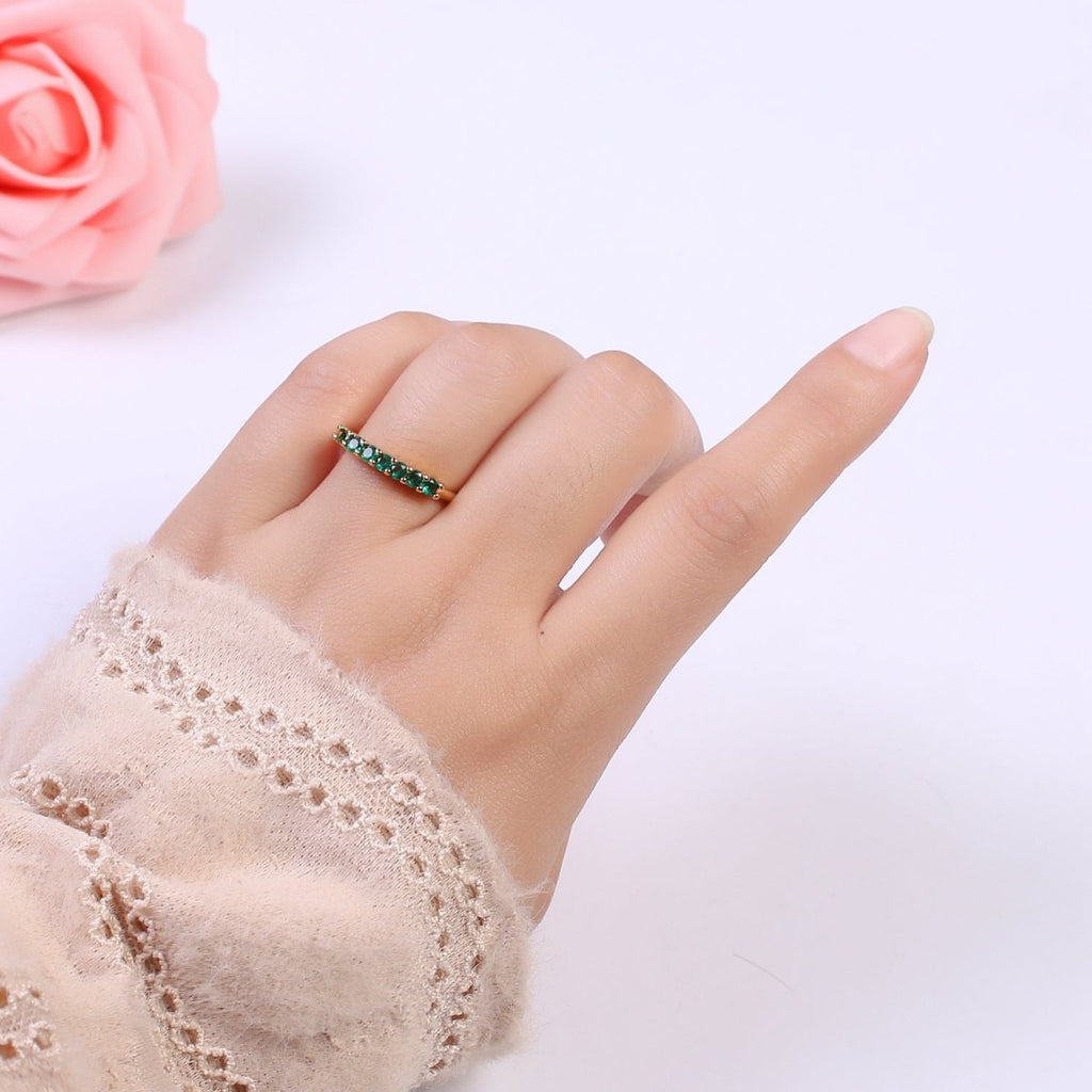 24k Gold plated CZ Stone Ring - Dainty Ring - Fuschia Blue Green Clear Black Cubic Zirconia Ring - Minimalist Jewelry U-264 ~ U-268 - DLUXCA