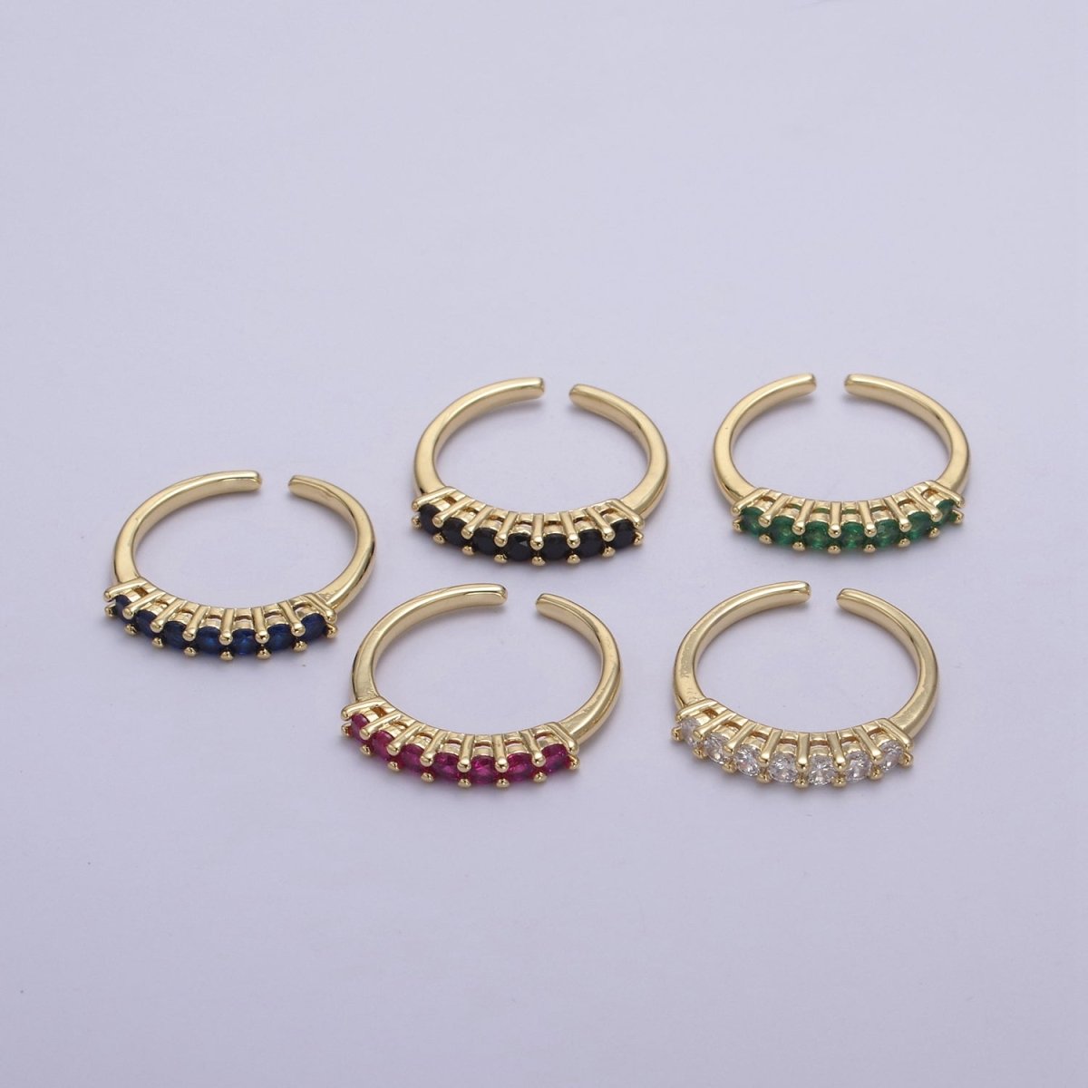 24k Gold plated CZ Stone Ring - Dainty Ring - Fuschia Blue Green Clear Black Cubic Zirconia Ring - Minimalist Jewelry U-264 ~ U-268 - DLUXCA