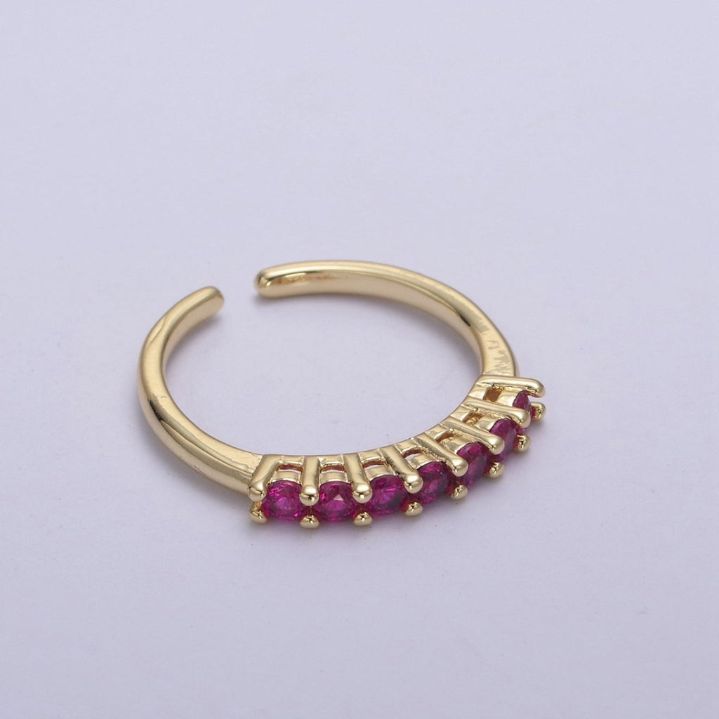 24k Gold plated CZ Stone Ring - Dainty Ring - Fuschia Blue Green Clear Black Cubic Zirconia Ring - Minimalist Jewelry U-264 ~ U-268 - DLUXCA