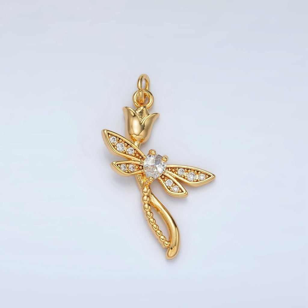 24K Gold plated CZ Tulip Flower Charm | AC145