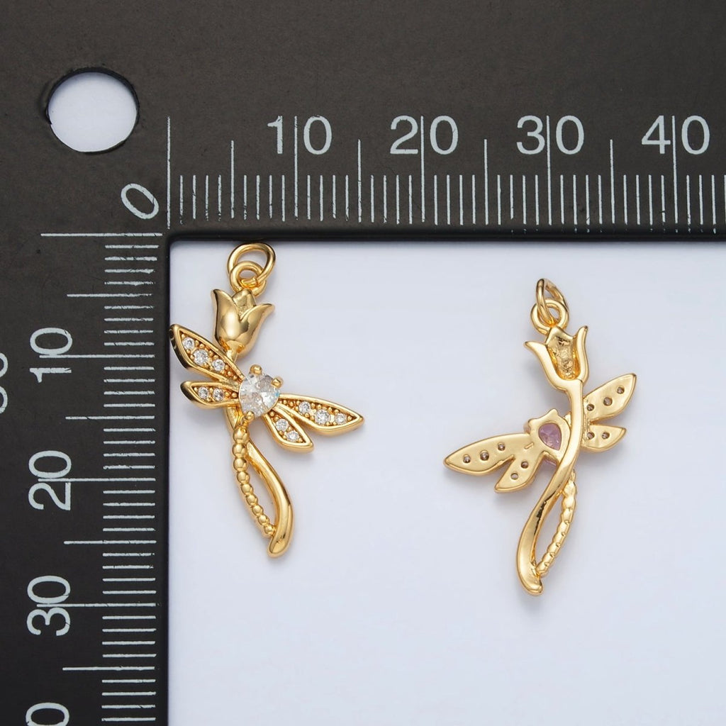 24K Gold plated CZ Tulip Flower Charm | AC145